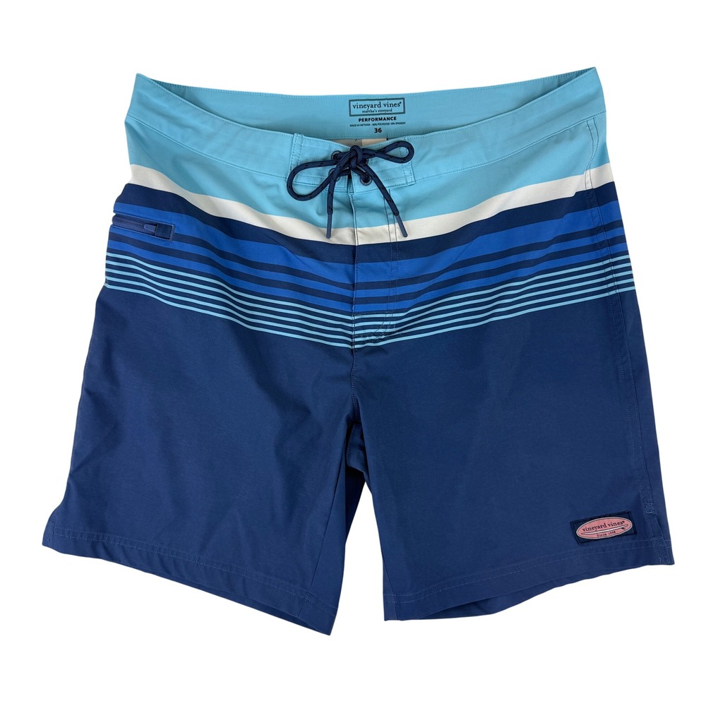 Vineyard Vines Board Shorts Men 36 Blue Striped Performance Swim Trunks 1M001208